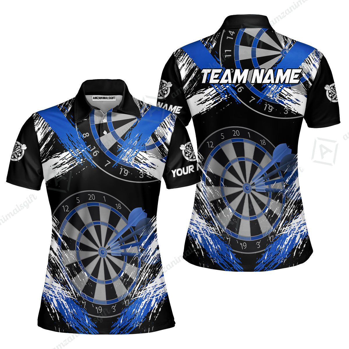 Customized Darts Women Polo Shirt, Darts Tournament Grunge Style Multicolor Women Polo Team Jersey For Darts Player