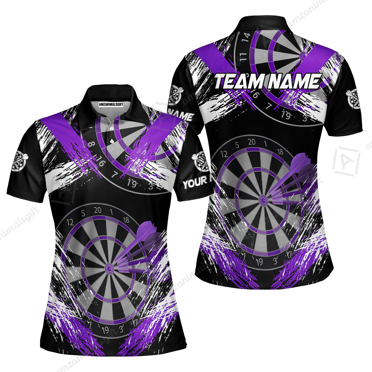 Customized Darts Women Polo Shirt, Darts Tournament Grunge Style Multicolor Women Polo Team Jersey For Darts Player