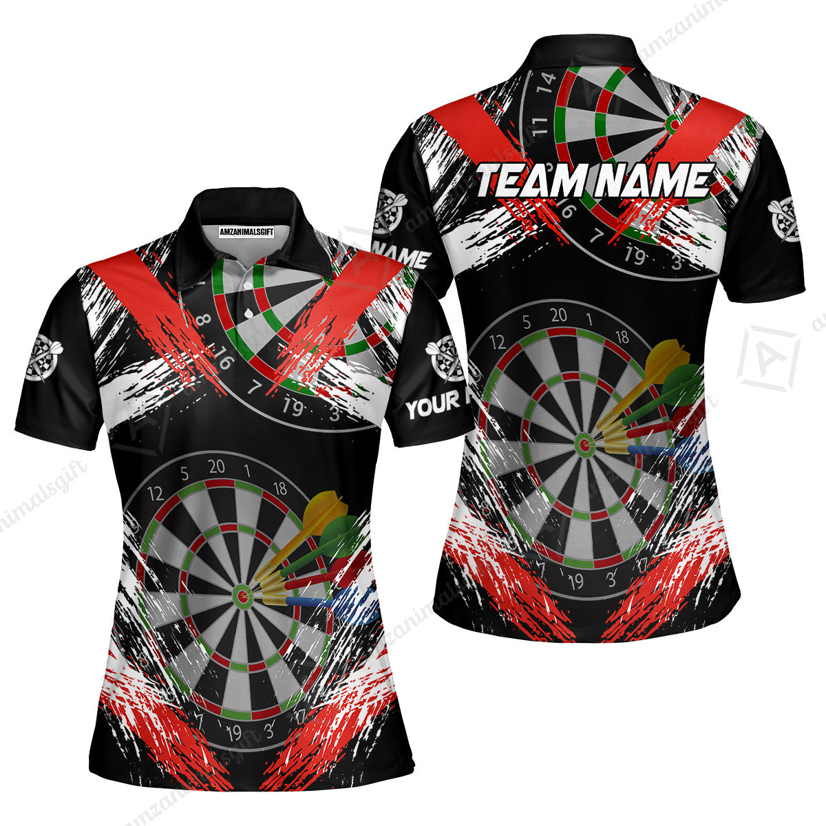 Customized Darts Women Polo Shirt, Darts Tournament Grunge Style Multicolor Women Polo Team Jersey For Darts Player