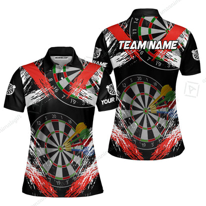 Customized Darts Women Polo Shirt, Darts Tournament Grunge Style Multicolor Women Polo Team Jersey For Darts Player