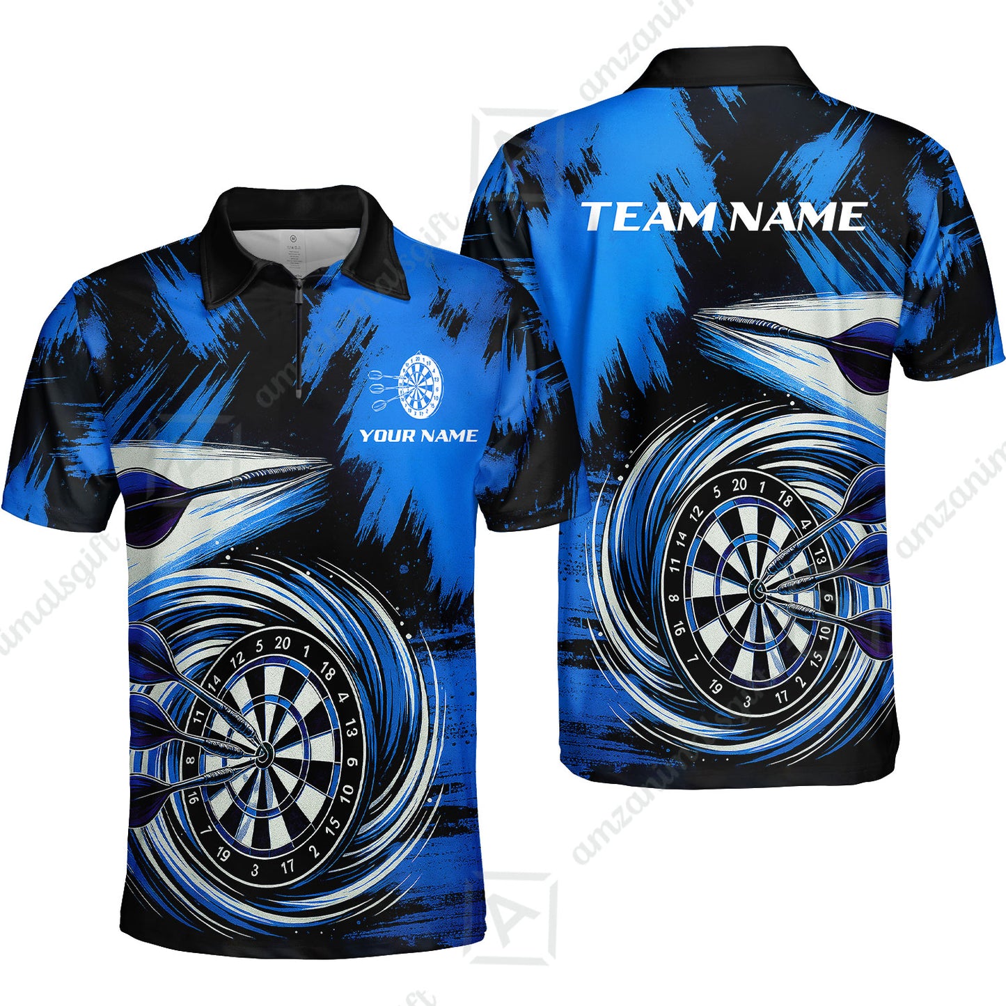 Customized Darts Quarter-Zip Polo Shirt, Darts Colorful Wave Custom Name Team Name Zip Polo Jersey For Darts Player