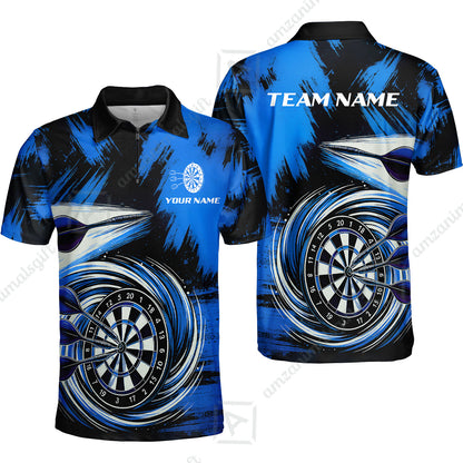 Customized Darts Quarter-Zip Polo Shirt, Darts Colorful Wave Custom Name Team Name Zip Polo Jersey For Darts Player
