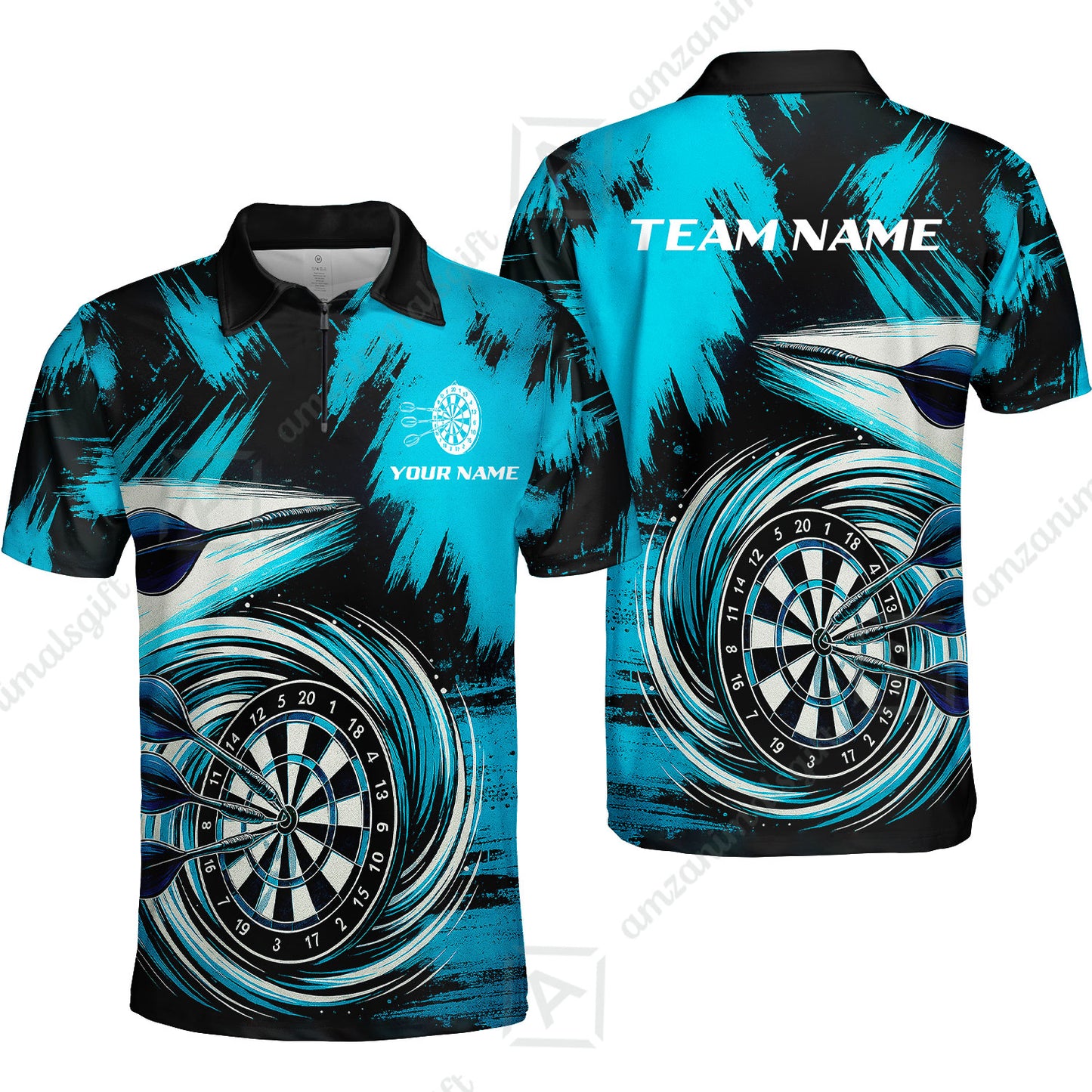 Customized Darts Quarter-Zip Polo Shirt, Darts Colorful Wave Custom Name Team Name Zip Polo Jersey For Darts Player