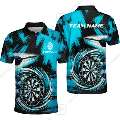 Customized Darts Quarter-Zip Polo Shirt, Darts Colorful Wave Custom Name Team Name Zip Polo Jersey For Darts Player