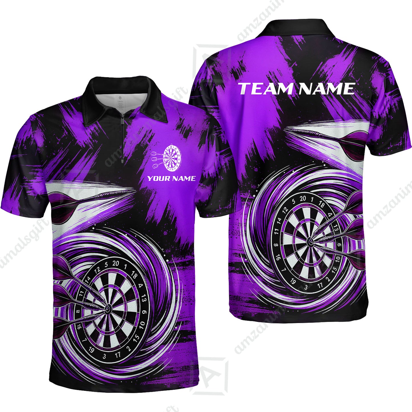 Customized Darts Quarter-Zip Polo Shirt, Darts Colorful Wave Custom Name Team Name Zip Polo Jersey For Darts Player