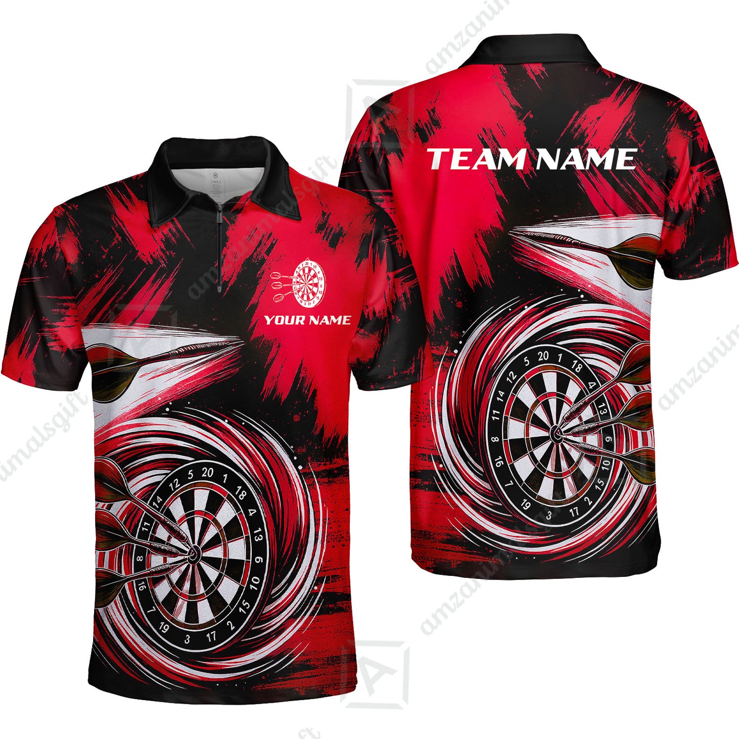 Customized Darts Quarter-Zip Polo Shirt, Darts Colorful Wave Custom Name Team Name Zip Polo Jersey For Darts Player