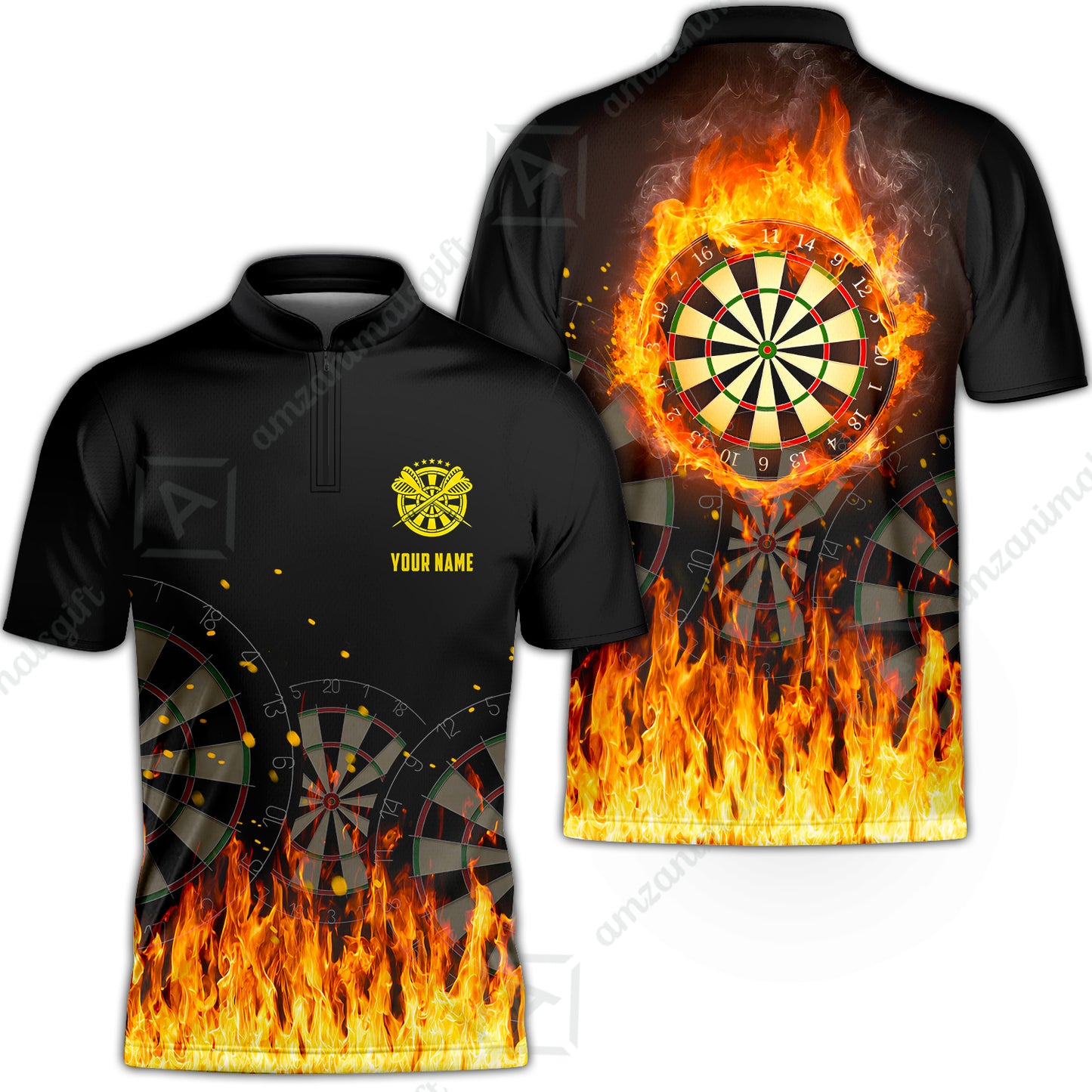 Custom Darts Team Uniform Jersey Darts Fire Unisex Polo Shirts, Darts Player Uniform, Personalized Name And Team Name