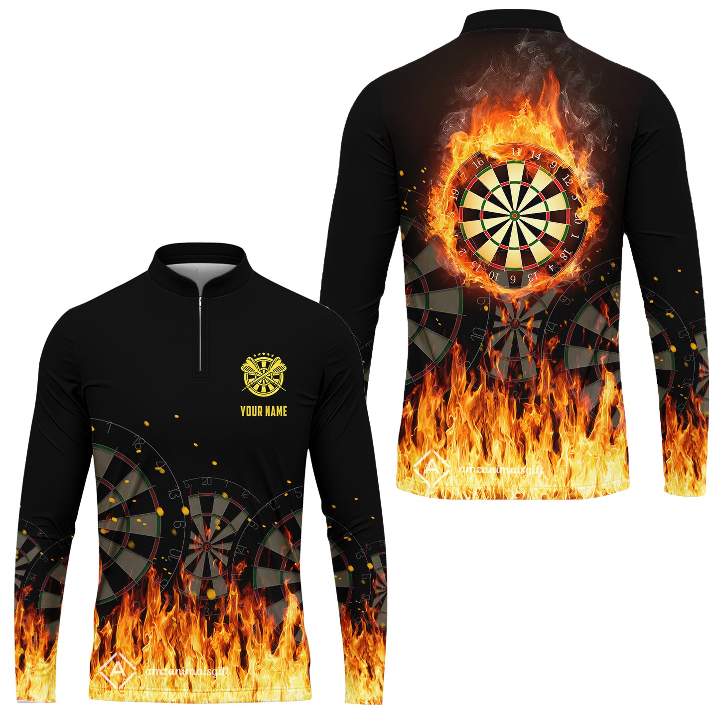 Custom Darts Team Uniform Jersey Darts Fire Unisex Polo Shirts, Darts Player Uniform, Personalized Name And Team Name