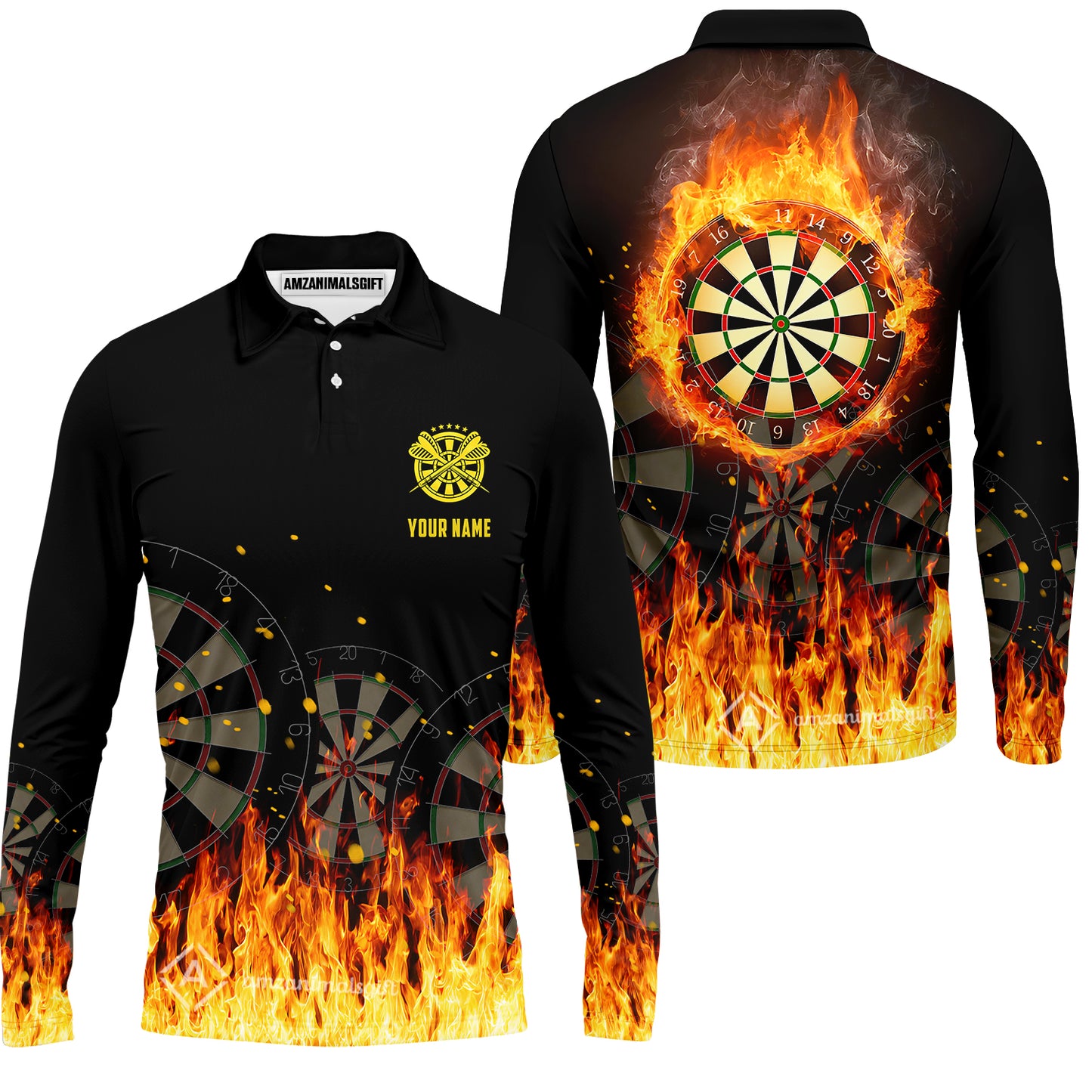 Custom Darts Team Uniform Jersey Darts Fire Unisex Polo Shirts, Darts Player Uniform, Personalized Name And Team Name