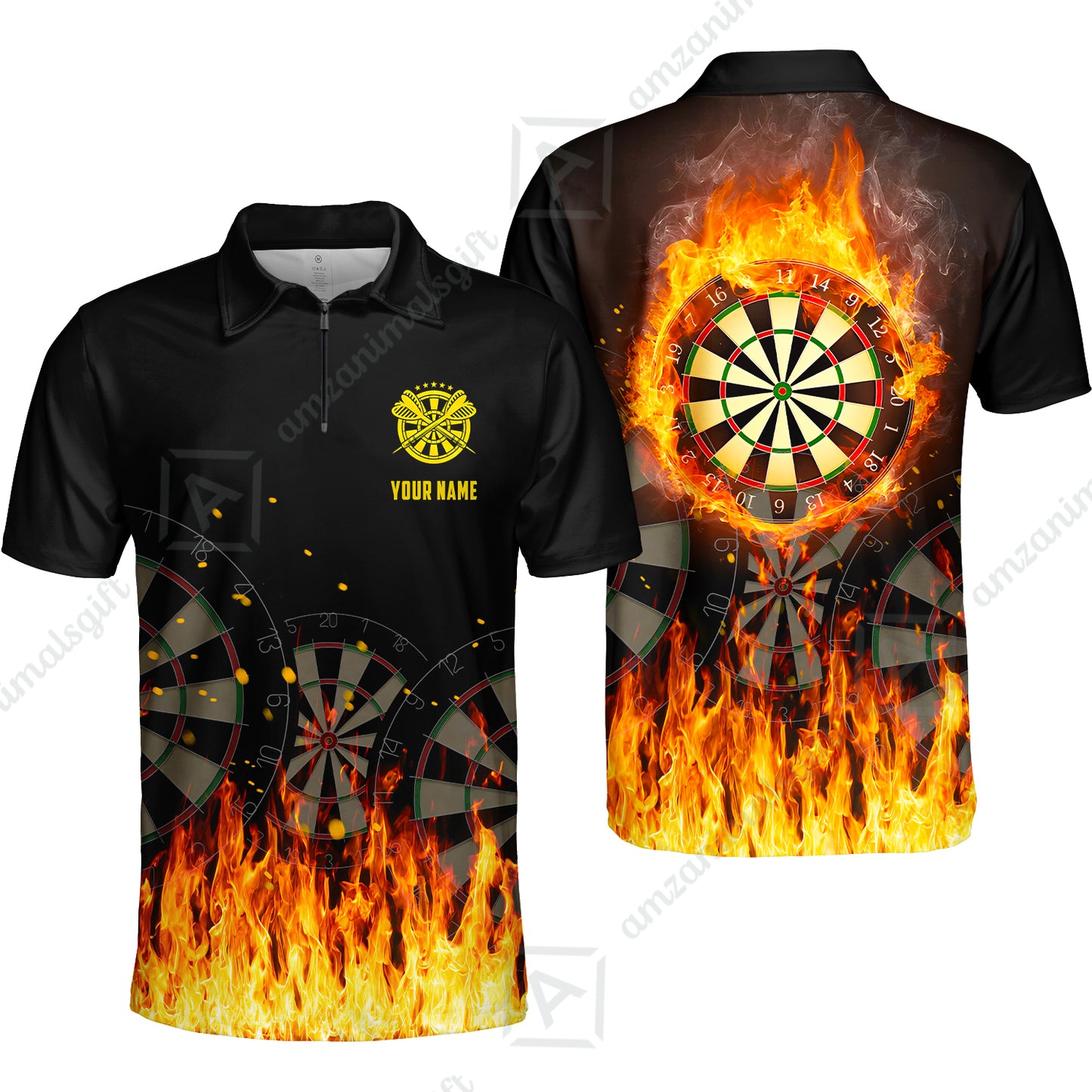 Custom Darts Team Uniform Jersey Darts Fire Unisex Polo Shirts, Darts Player Uniform, Personalized Name And Team Name