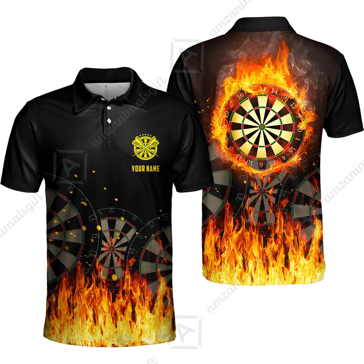 Custom Darts Team Uniform Jersey Darts Fire Unisex Polo Shirts, Darts Player Uniform, Personalized Name And Team Name