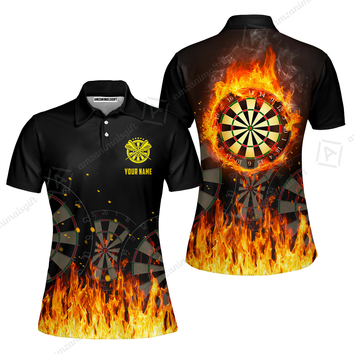 Custom Darts Team Uniform Jersey Darts Fire Unisex Polo Shirts, Darts Player Uniform, Personalized Name And Team Name