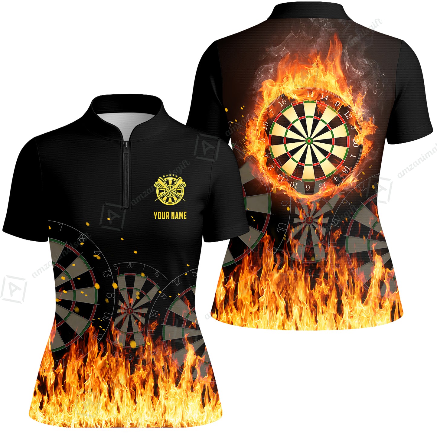 Custom Darts Team Uniform Jersey Darts Fire Unisex Polo Shirts, Darts Player Uniform, Personalized Name And Team Name