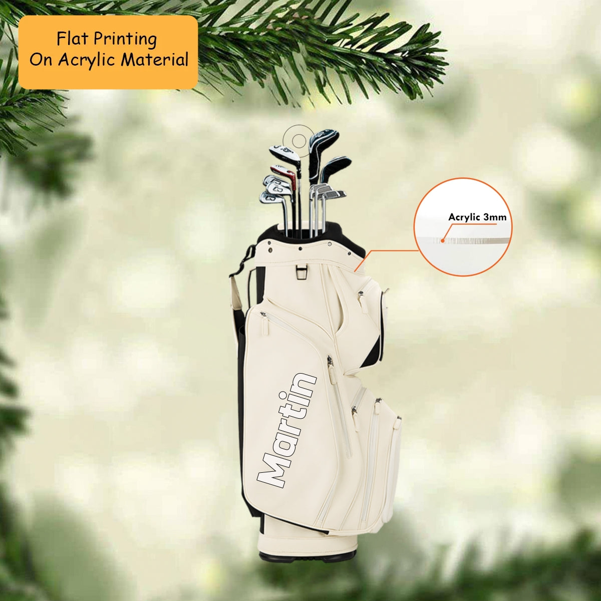 Personalized Golf Bag Set Acrylic Ornament, Golf Bag Set Keychain, Car Ornament, Christmas Ornament Gifts