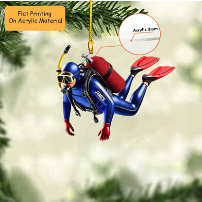 Personalized Scuba Diving Christmas Ornament, Diver In Full Gear Swimming, Custom Ornament Christmas Gift, Keychain Scuba Diving, Car Ornament Scuba Diving 