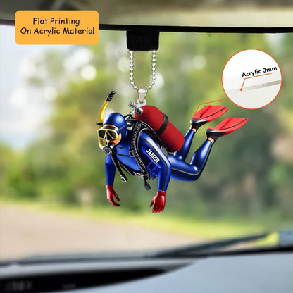 Personalized Scuba Diving Christmas Ornament, Diver In Full Gear Swimming, Custom Ornament Christmas Gift, Keychain Scuba Diving, Car Ornament Scuba Diving 