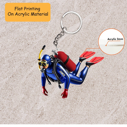 Personalized Scuba Diving Christmas Ornament, Diver In Full Gear Swimming, Custom Ornament Christmas Gift, Keychain Scuba Diving, Car Ornament Scuba Diving 