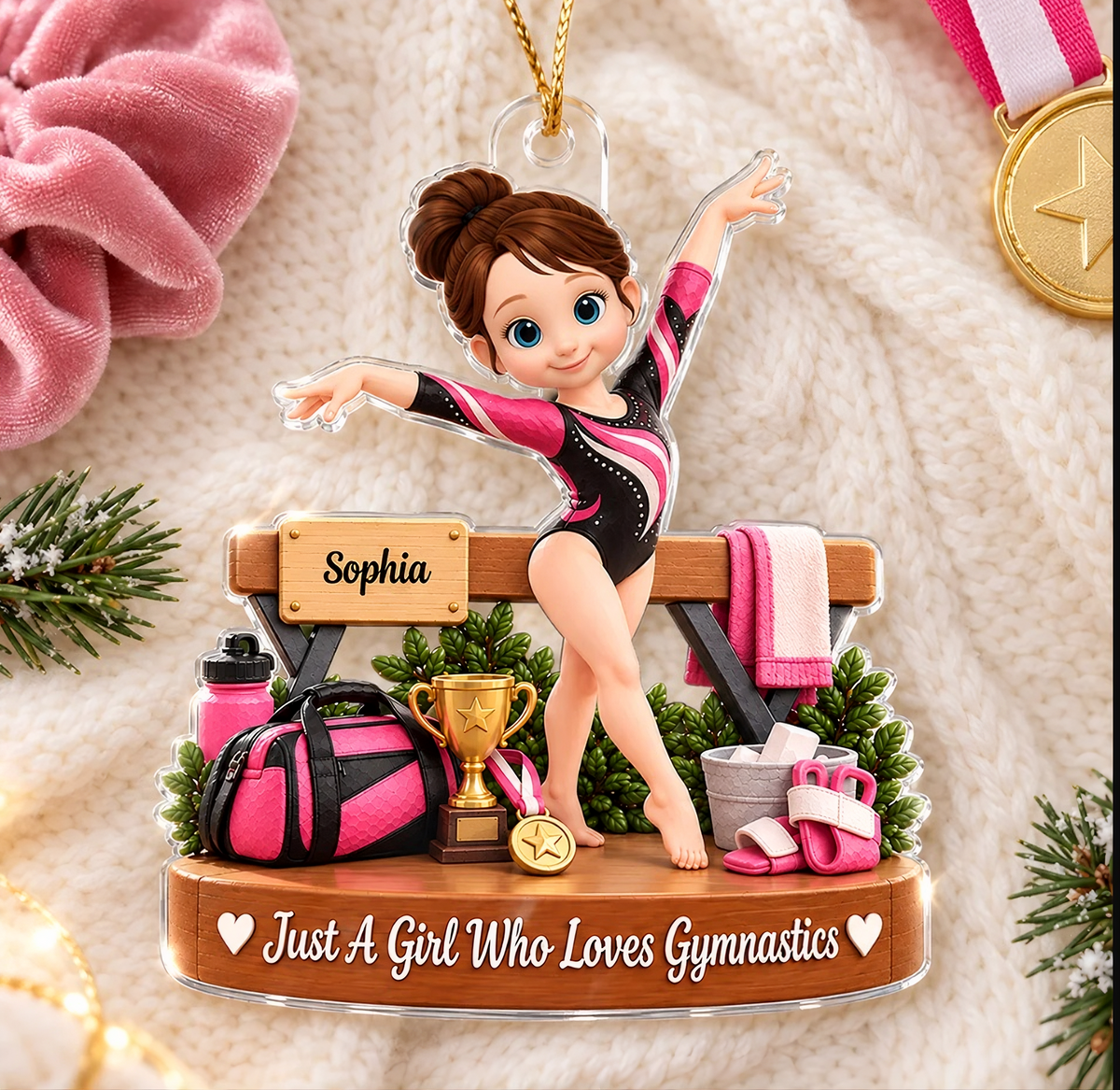 Personalized Gymnastics Christmas Ornament, Just A Girl Who Loves Gymnastics Setup, Custom Ornament Christmas Gift, Keychain Gymnastics, Car Ornament Gymnastics