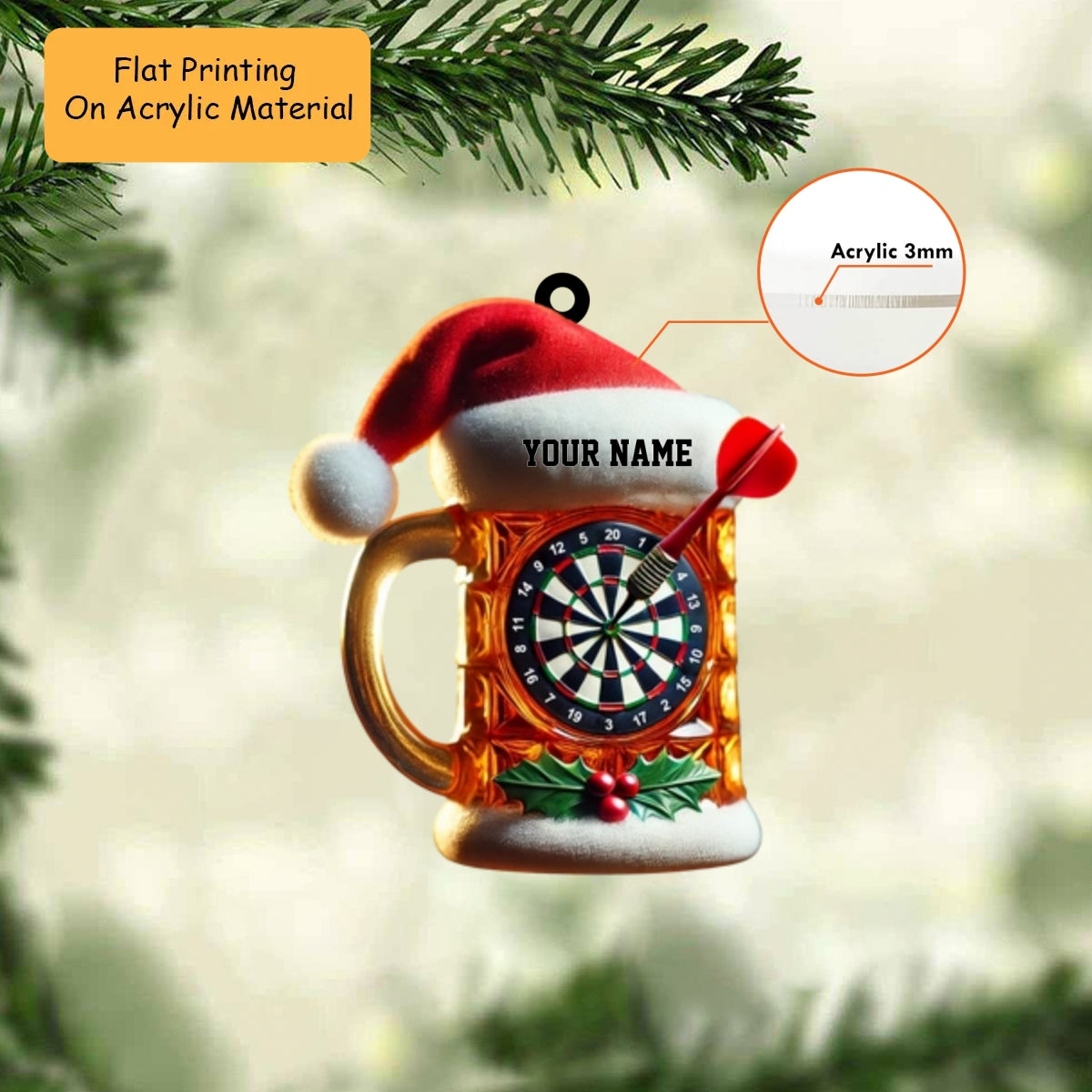 Personalized Dart Board Holding Pins Acrylic Ornament, Dart Board Keychain, Car Ornament, Christmas Ornament Gifts