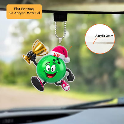Personalized Bowling Champion Christmas Ornament, Happy Ball Holding Gold Trophy, Custom Ornament Christmas Gift, Keychain Bowling, Car Ornament Bowling