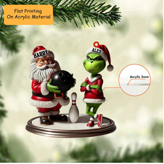Personalized Christmas Bowling Ornament, Santa Gives Ball For Green Monster Christmas, Custom Ornament Christmas Gift, Keychain Bowling Christmas, Car Ornament Bowling Christmas