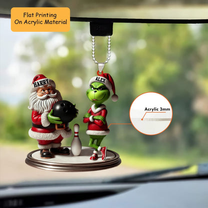 Personalized Christmas Bowling Ornament, Santa Gives Ball For Green Monster Christmas, Custom Ornament Christmas Gift, Keychain Bowling Christmas, Car Ornament Bowling Christmas