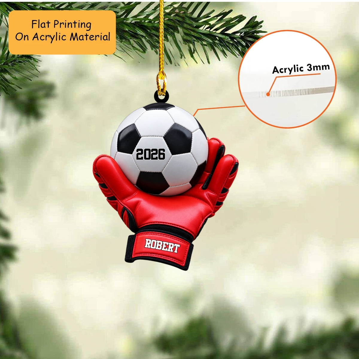 Personalized Soccer Goalkeeper Christmas Ornament, Goalie Gloves Cupping Football Keepsake, Custom Ornament Christmas Gift, Keychain Soccer, Car Ornament Soccer
