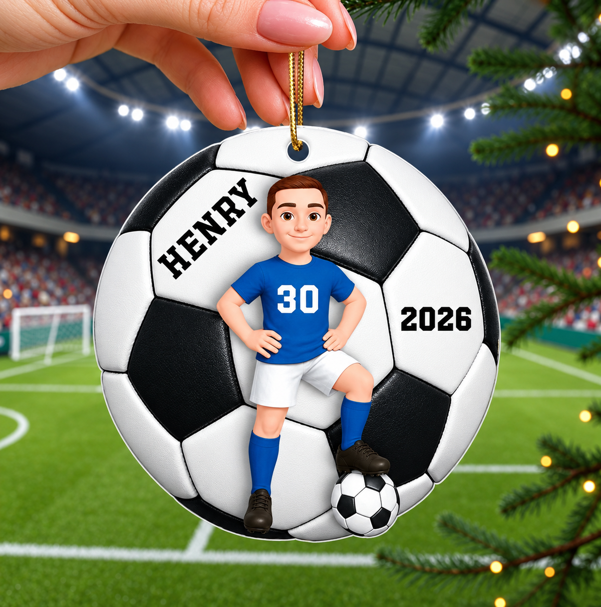 Personalized Boy Soccer Ornament, Custom Name Jersey Number Boy Player, Custom Ornament Christmas Gift, Keychain Soccer, Car Ornament Soccer
