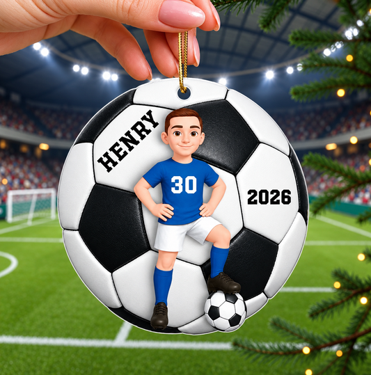 Personalized Boy Soccer Ornament, Custom Name Jersey Number Boy Player, Custom Ornament Christmas Gift, Keychain Soccer, Car Ornament Soccer
