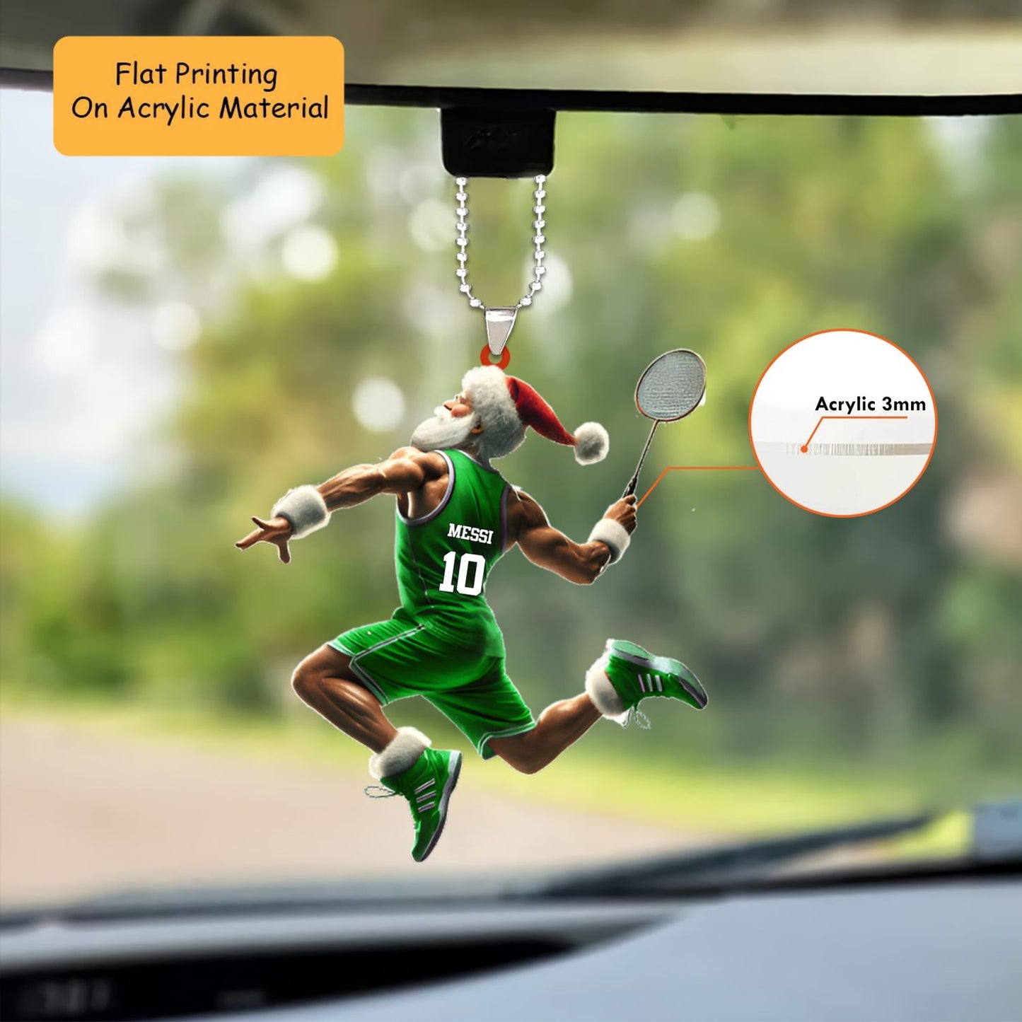 Personalized Badminton Christmas Ornament, Muscular Santa Smash, Custom Name Christmas Gift, Keychain, Car Ornament