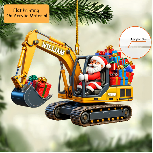 Personalized Excavator Christmas Ornament, Santa Drive Excavator, Custom Ornament Christmas Gift, Keychain Excavator, Car Ornament Excavator