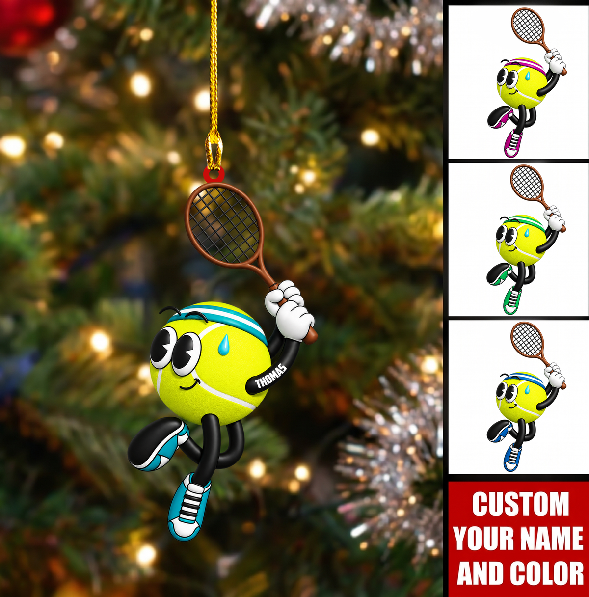 Personalized Tennis Christmas Ornament, Jumping Smash Action Mascot, Custom Ornament Christmas Gift, Keychain Tennis, Car Ornament Tennis