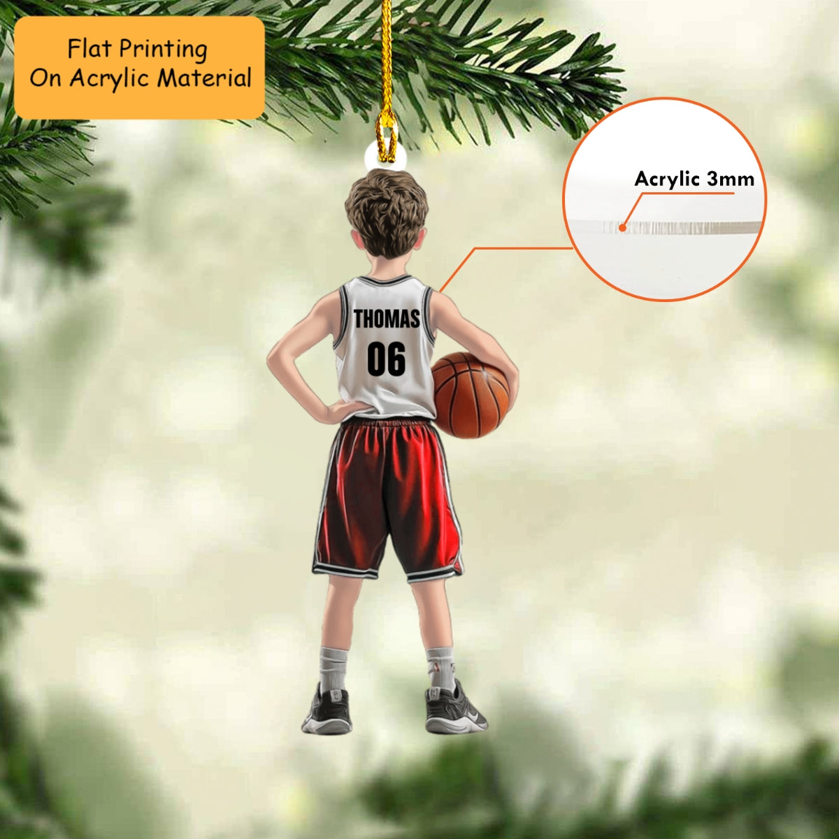 Personalized Basketball Kid Boy Player Flat Acrylic Ornament, Ornament Gifts For Son, Grandson, Basketball Players