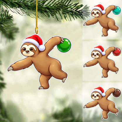 Personalized Bowling Christmas Ornament, Sloth Playing Bowling, Ornament Christmas Gift, Keychain Bowling, Car Ornament Bowling