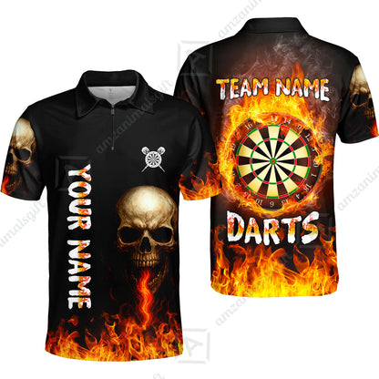 Customized Darts Team Polo Jersey, Darts Fire Skull Multi-Flame Dartboard Custom Uniform Team Shirt for Darts Players