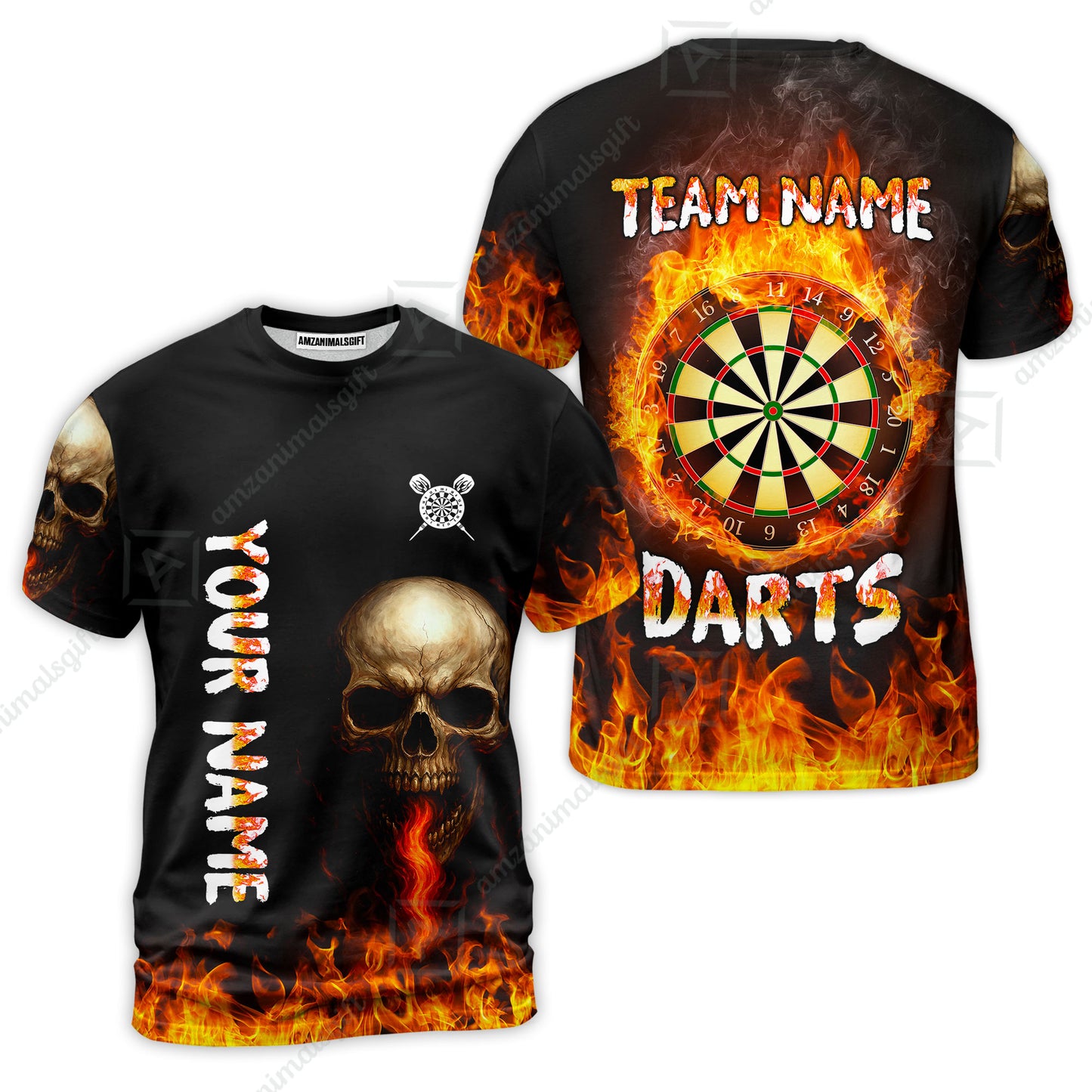 Customized Darts Team Polo Jersey, Darts Fire Skull Multi-Flame Dartboard Custom Uniform Team Shirt for Darts Players