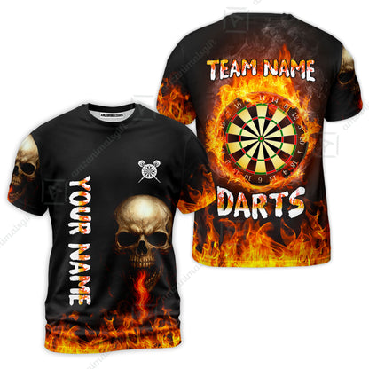 Customized Darts Team Polo Jersey, Darts Fire Skull Multi-Flame Dartboard Custom Uniform Team Shirt for Darts Players