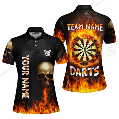 Customized Darts Team Polo Jersey, Darts Fire Skull Multi-Flame Dartboard Custom Uniform Team Shirt for Darts Players