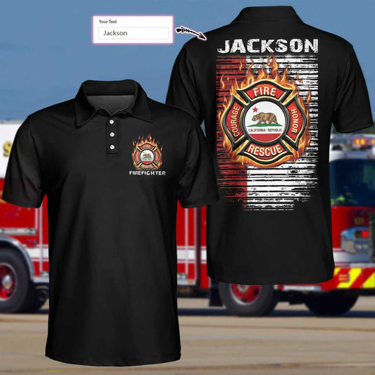 Personalized Firefighter Men Polo Shirt, Firefighter California Flag Custom Shirt For Men, Gift For Firefighter