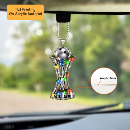 Personalized Christmas Bowling Ornament, Bowling Cup And Ball With Pin, Custom Ornament Christmas Gift, Keychain Bowling Christmas, Car Ornament Bowling Christmas