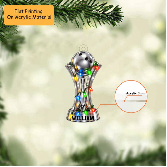 Personalized Christmas Bowling Ornament, Bowling Cup And Ball With Pin, Custom Ornament Christmas Gift, Keychain Bowling Christmas, Car Ornament Bowling Christmas