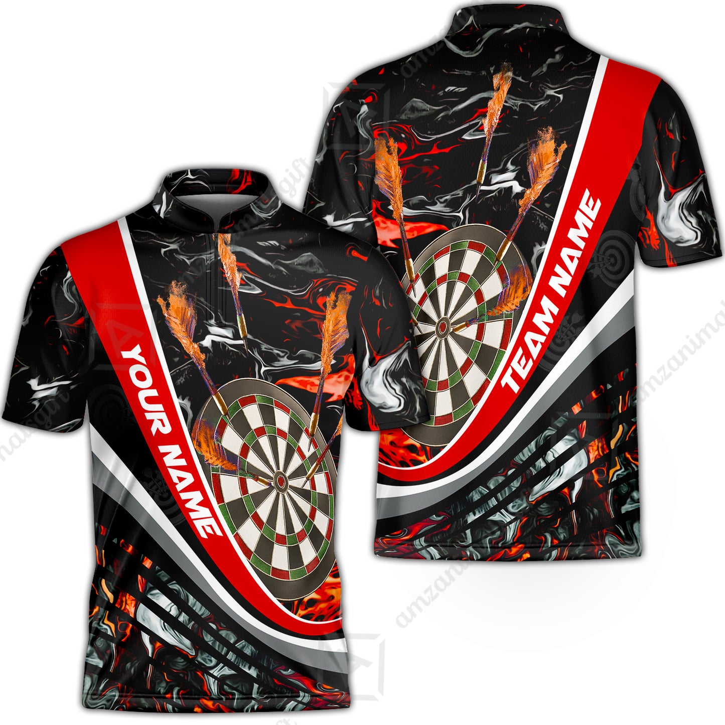 Customized Darts Stand Collar Quarter-Zip Shirt, Darts Flaming Magma Multicolor Custom Team Jersey For Darts Player