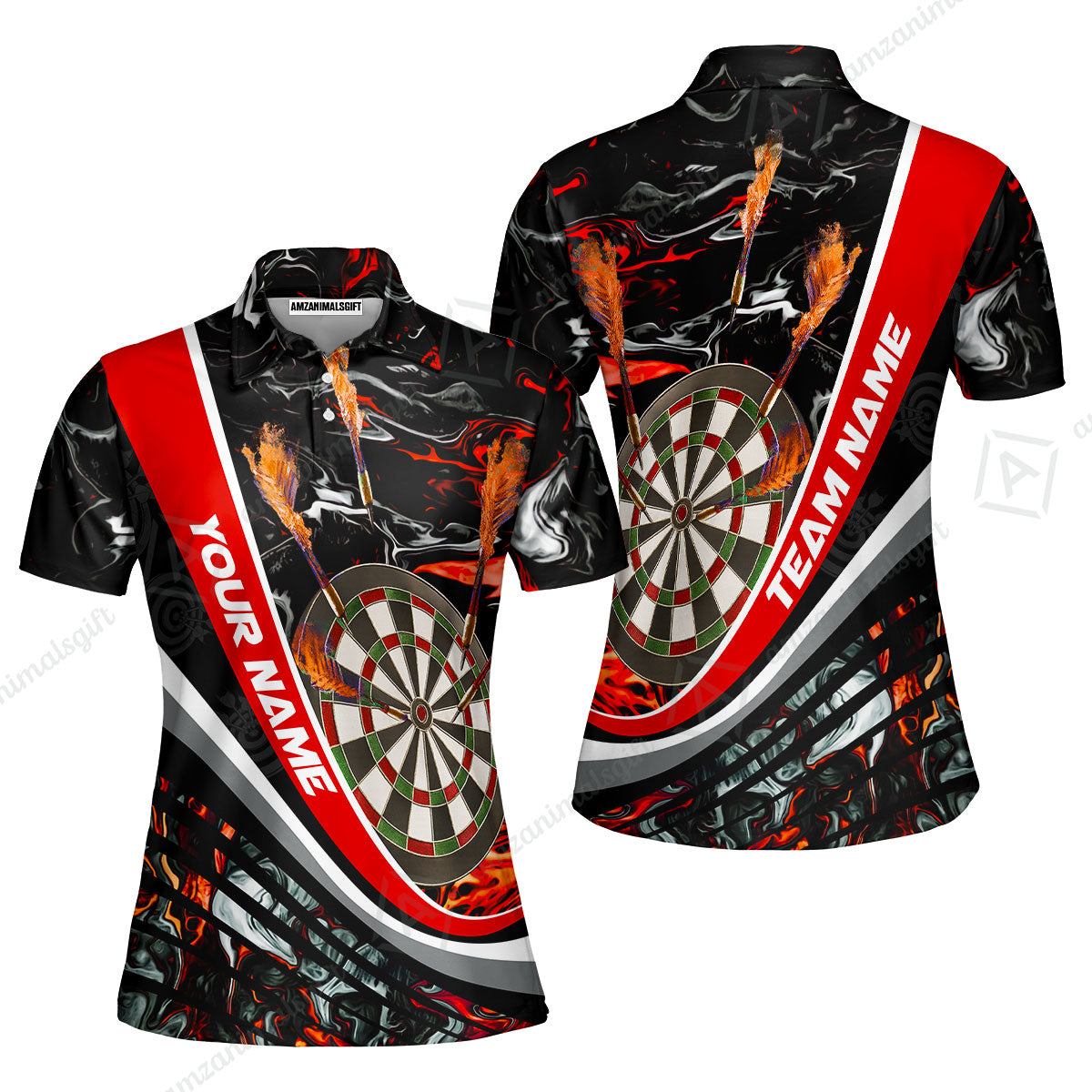Customized Darts Women Polo Shirt, Darts Flaming Magma Multicolor Women Polo Shirt Custom Team Jersey For Darts Player
