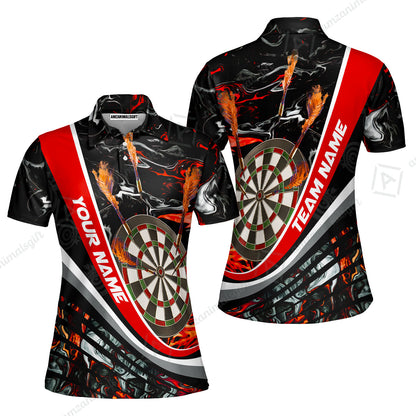 Customized Darts Women Polo Shirt, Darts Flaming Magma Multicolor Women Polo Shirt Custom Team Jersey For Darts Player
