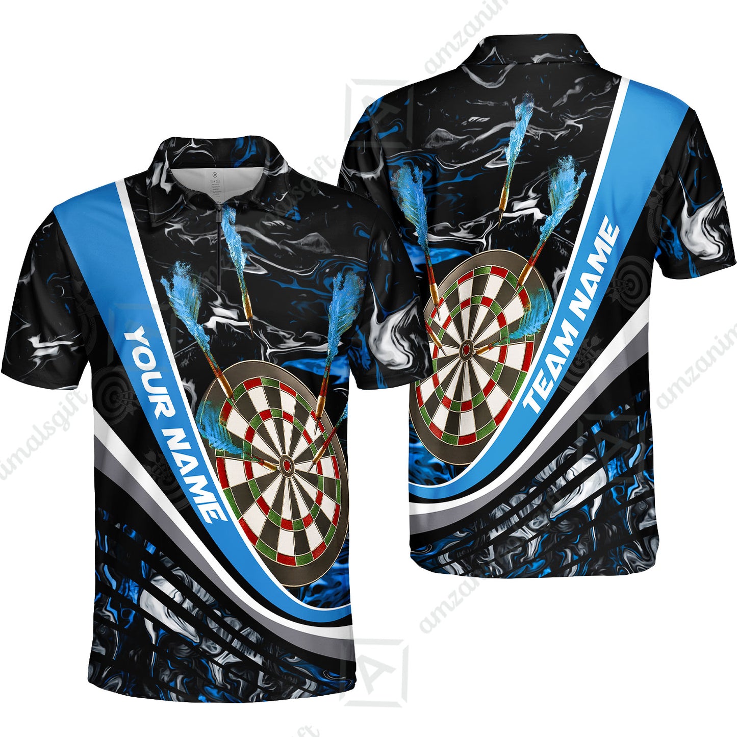 Customized Darts Quarter-Zip Polo Shirt, Darts Flaming Magma Multicolor Zip Polo Shirt Team Jersey For Darts Player
