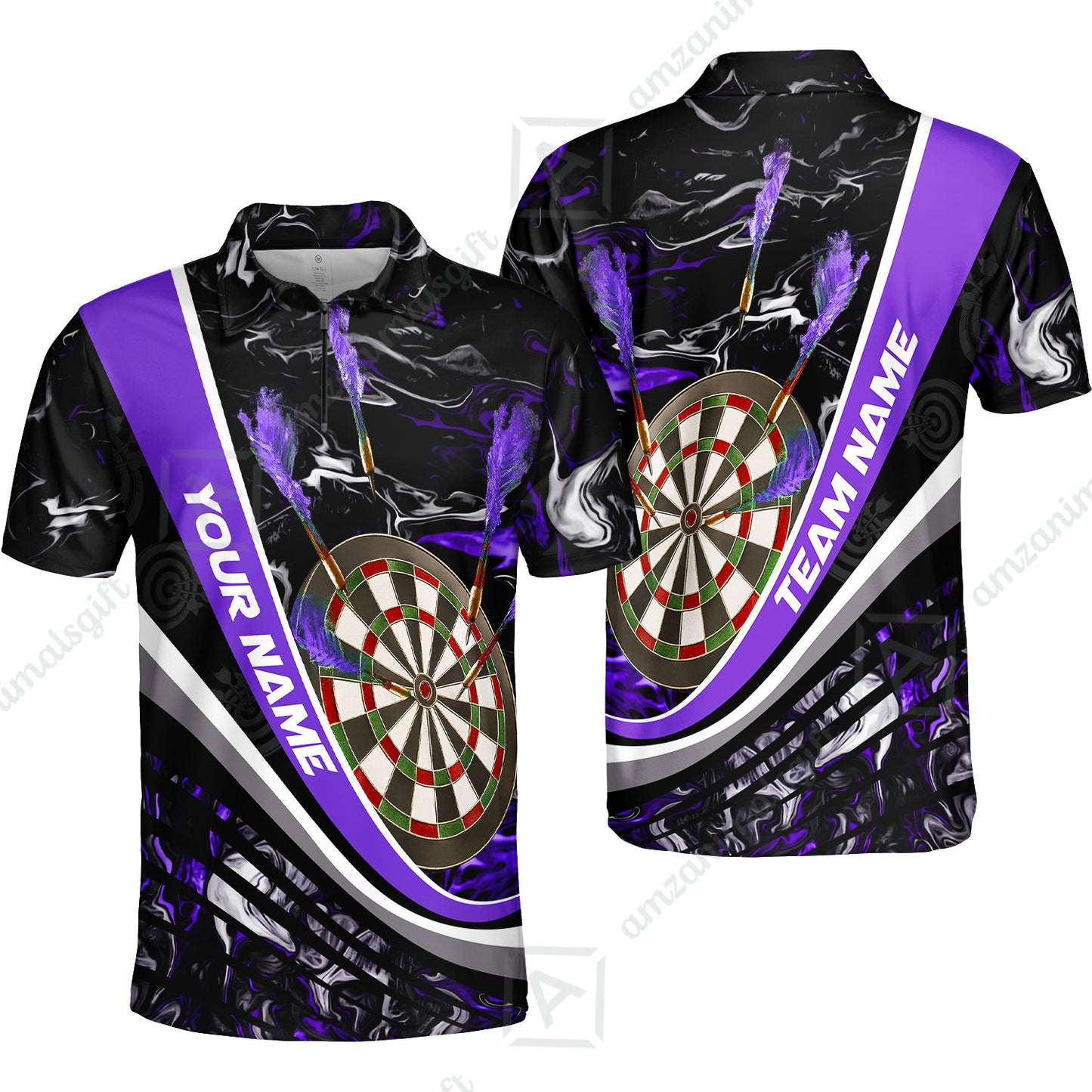 Customized Darts Quarter-Zip Polo Shirt, Darts Flaming Magma Multicolor Zip Polo Shirt Team Jersey For Darts Player