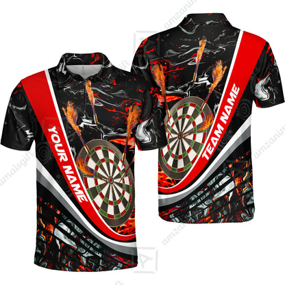 Customized Darts Quarter-Zip Polo Shirt, Darts Flaming Magma Multicolor Zip Polo Shirt Team Jersey For Darts Player