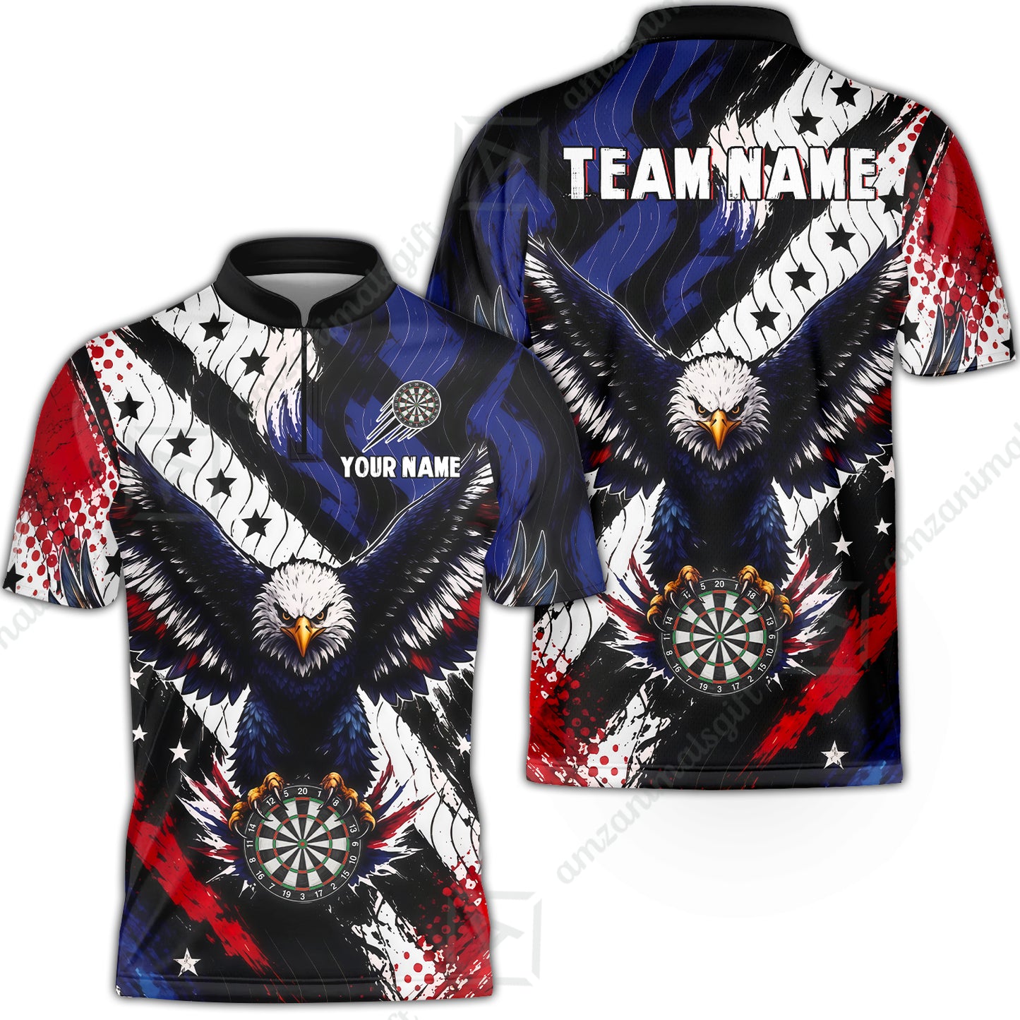 Custom Dart Jersey Team Shirt For Players, American Flag and Eagle Hold Board, Personalize Name and Team Name
