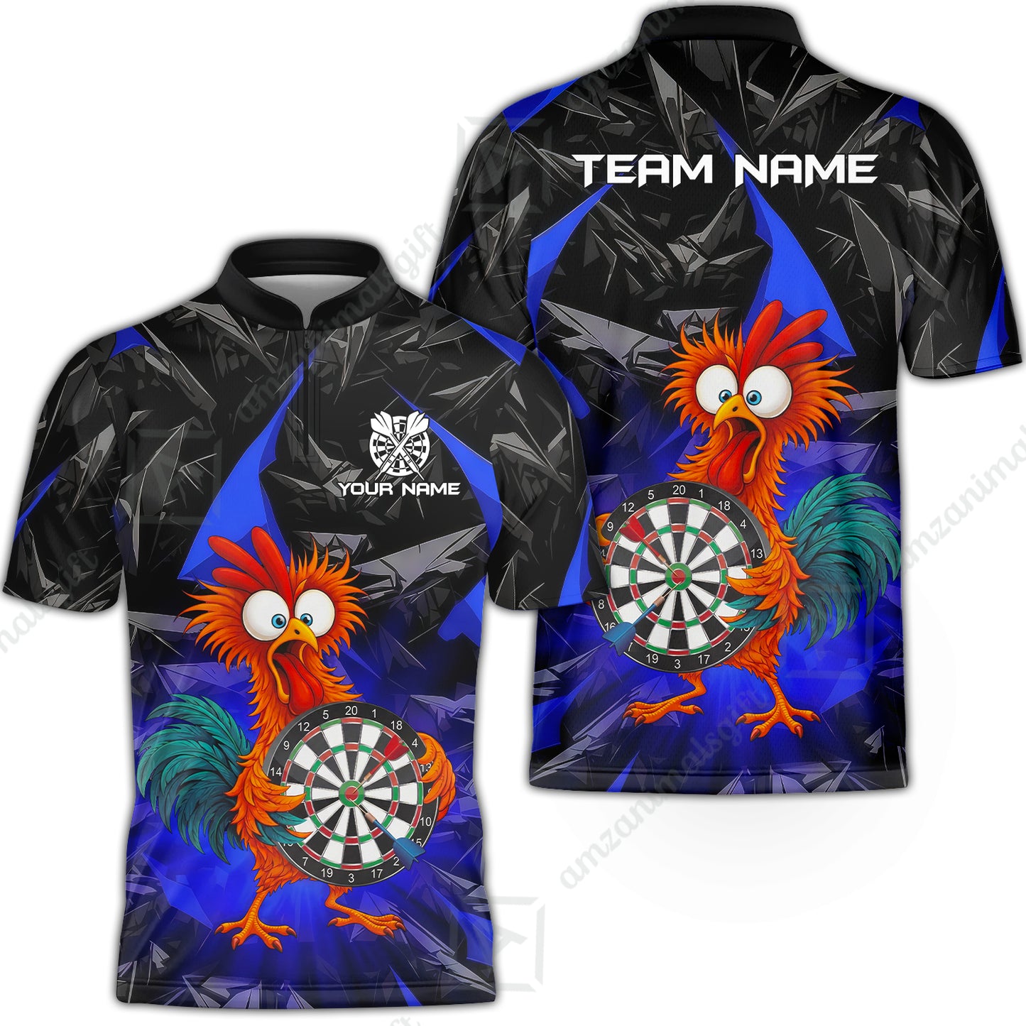 Custom Darts Team Jersey, Personalized Funky Rooster Dart Shirt For Players With Name & Team Name