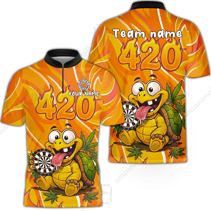 Custom Dart Jersey Team Shirt For Players, Funny Turtle 420, Personalize Name and Team Name
